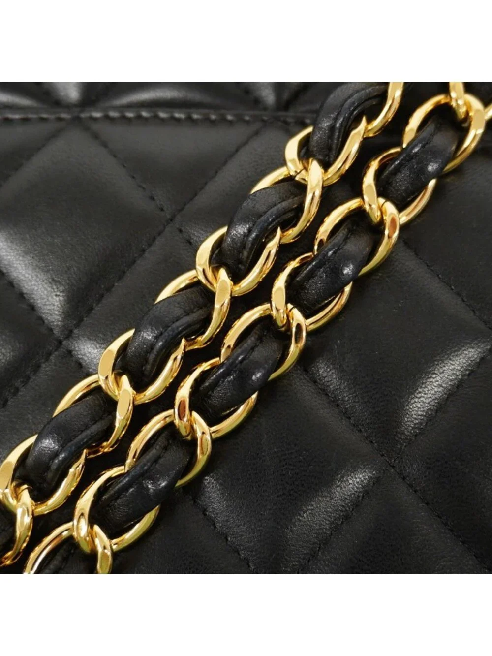 Chanel Shoulder Bag Deca Quilted Lambskin Black Gold